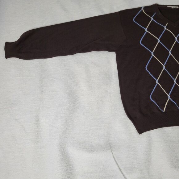 Turnbury Sweater Mens Size 48 Extra Fine Merino Wool V-Neck Pullover Brown Italy - Picture 5 of 16
